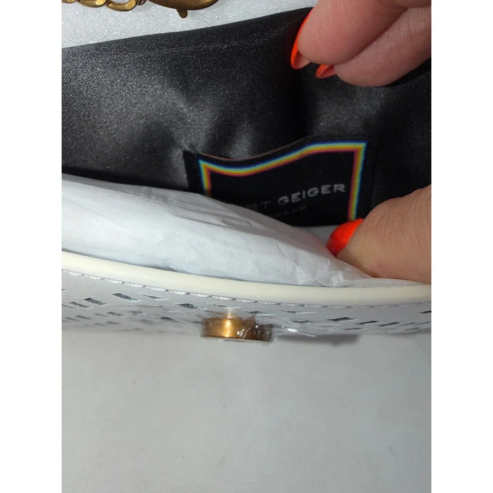 Kurt Geiger London The Bond White Laser Cut Leather Top Handle Bag Eagle Head